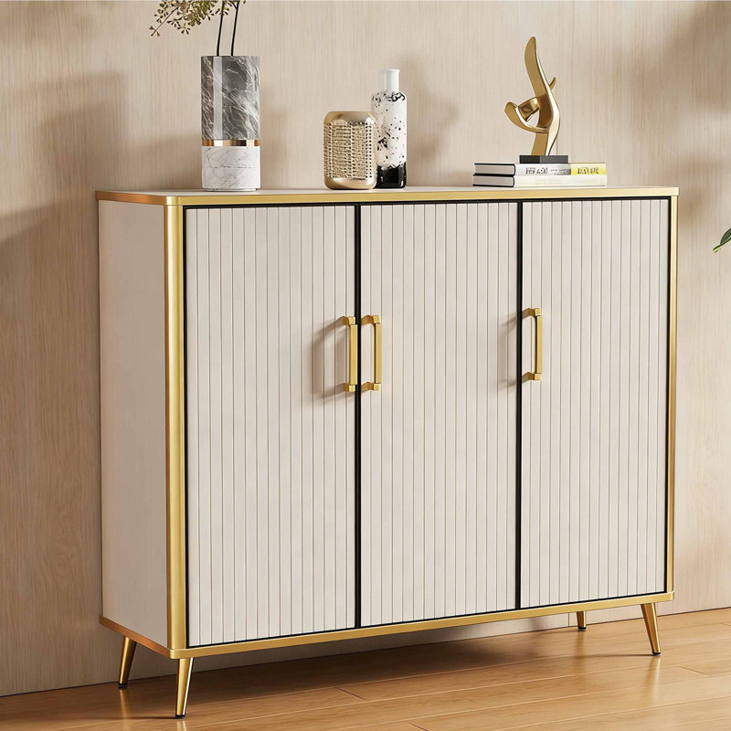 Armoire à chaussures de style américain, Crème, 39.37" H x 39.37" W x 14.17" D