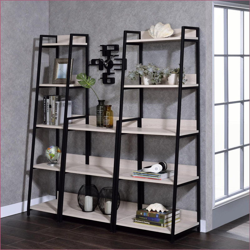 Bookshelf, 5-Tier Industrial Open Shelf Natural &amp; Black Wood &amp; Metal, 67.5” H | Natural+Black | Wood+Metal