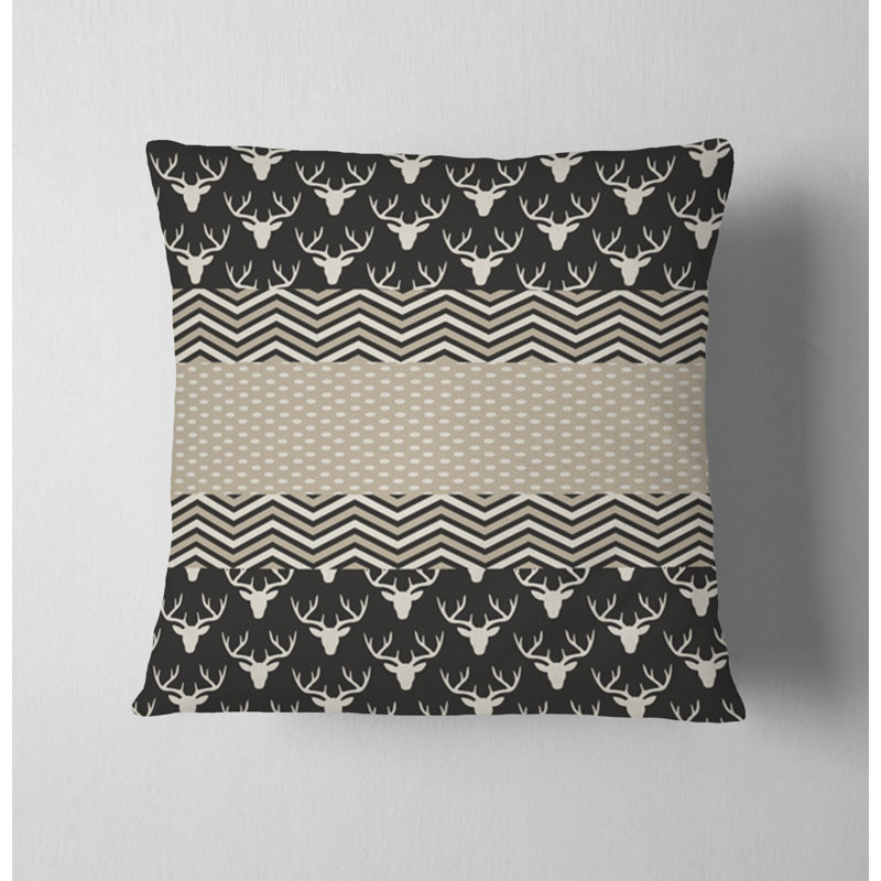 Coussin décoratif avec insert, Noir / chevron brun 2, H 18 po x l 18 po