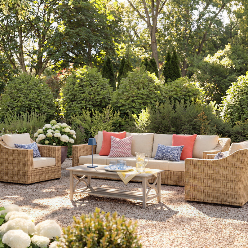 Eloisa 6-Person Wicker Patio Sectional Set with Cushions, No, Tan