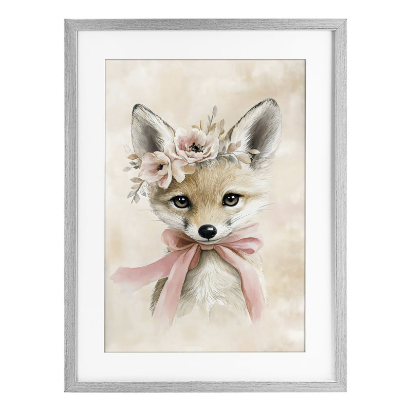 Doux bébé renard avec impression encadrée sous verre, par Creative Studio, H 23 po x l 17 po, Cadre de ferme gris