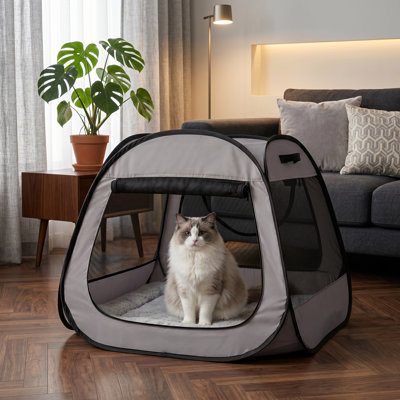 Parc portatif pour chat, conception trapézoïdale stable, tente pour animal pliable, intérieur / extérieur, enclos pour chien et chat, chenil pour chiot, installation facile, 33 po x 26,5 po