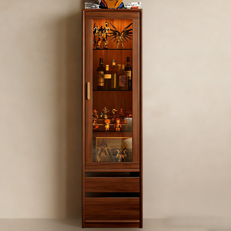 Black Walnut Color Solid + Manufactured Wood + Tempered Glass Display Cases