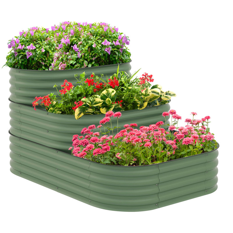 Outsunny 3-Tier Galvanized Steel Raised Garden Bed Kit, 62.25" X 43" X 32.25", 3 Combining Planter Boxes With Rubber Strip Edging, Open Bottom For Backyard, Garden, Patio