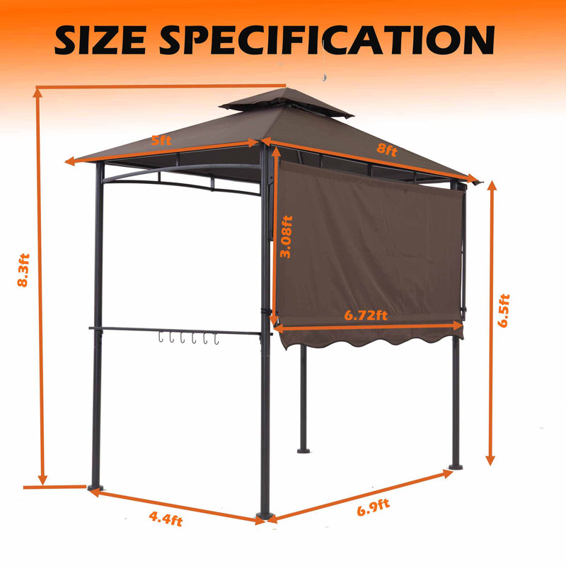 8 pi L 5 pi. D Barbecue en acier avec auvent pliable, Brun