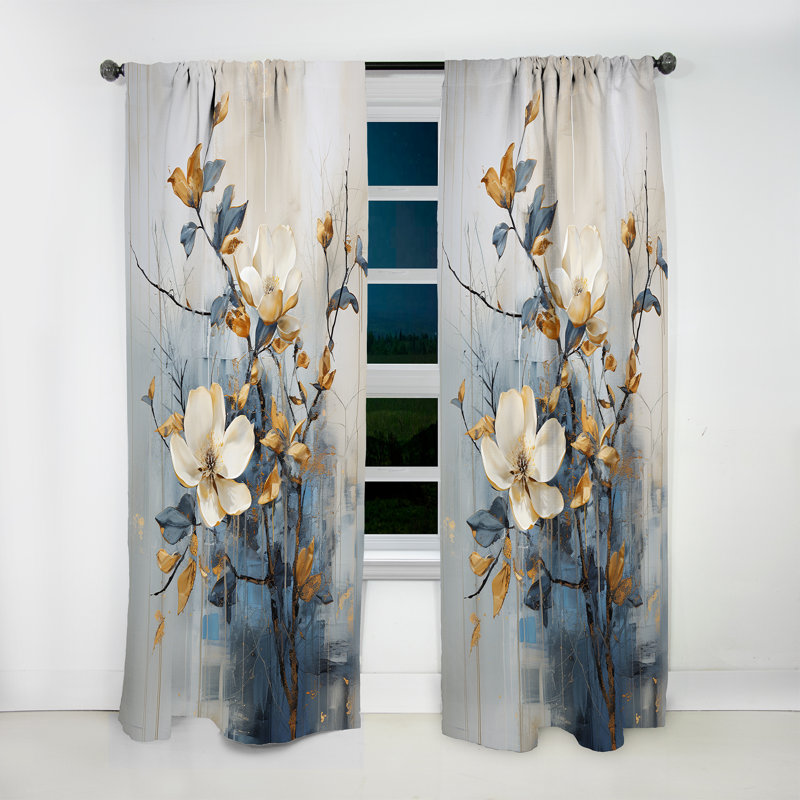 Délice de jardin fleuri beige et bleu - Rideau traditionnel - Velours obscurcissant - 1 panneau, L 52 po x L 95 po