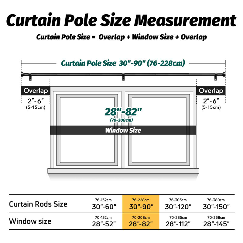 228cm Straight Shower Curtain Pole, Black