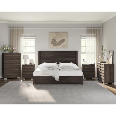  Ensemble de chambre avec grand lit 5 pièces Louby, gris