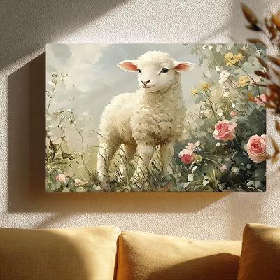 Cadre tendu d'agneau pastel en toile de jardin (ton doux de ferme) pour un coin douillet