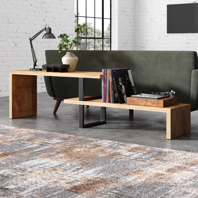Console à dossier ouvert de 88,6 po avec deux tablettes en bois d'ingénierie séparées Abdulbaki