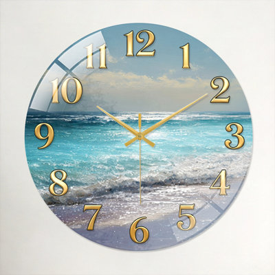 Ocean Waves Modern Decorated Glass Wall Clock Home Decor Art-15.7"