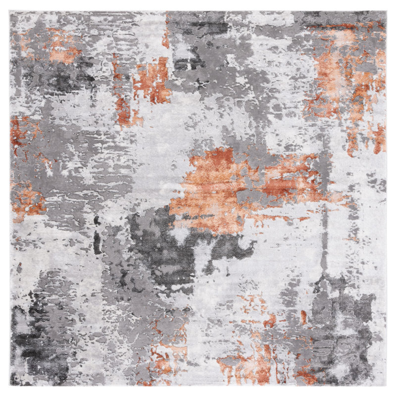 Ettinger Abstract Gray/Orange Area Rug, Square 6'7"