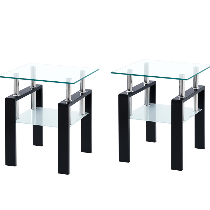 2 tables en verre trempé. Forme carrée transparente d'extrémité de salon. 17,36 po x 17,36 po x 20,75 po. 21.1lb. Tableau d'instructions d'assemblage simple pour la surface. . Élégant à assembler