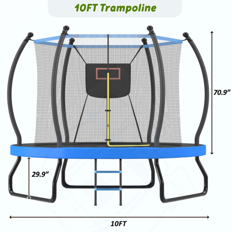 Trampoline avec panier de basketball, filet d'enclos et échelle, trampoline d'extérieur pour enfants, trampoline récréatif