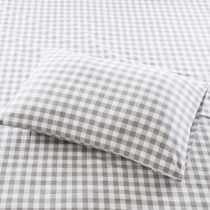 Drap-housse très doux à motif de chevrons 100% flanelle de coton gris 4 pièces ultra doux et confortable avec draps-housses plats et 2 taies d'oreiller lavables à la machine pour un entretien quotidien facile