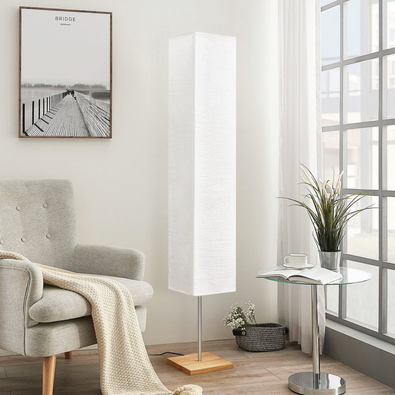 Adeela 65" Floor Lamp for Living Room Dimmable LED Floor Lamp Column Floor Lamp, Oak/Silver