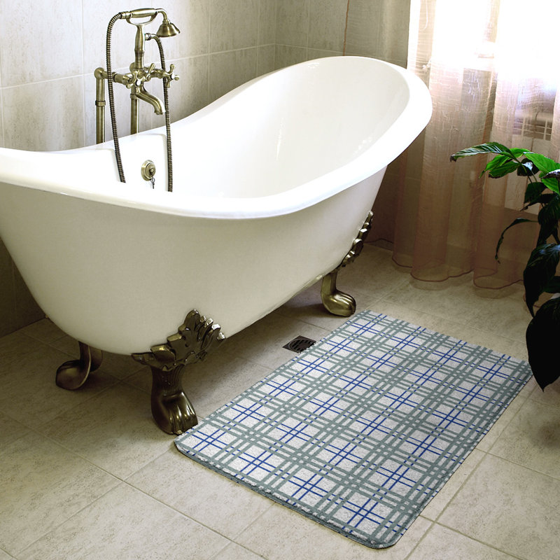 Memory Foam Non-Slip Bath Rug, 21" W x 34" L, White/Green