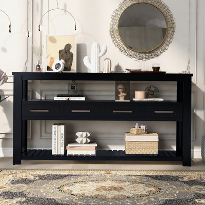 Console de 62,2 po avec 4 tiroirs et 2 tablettes en bois