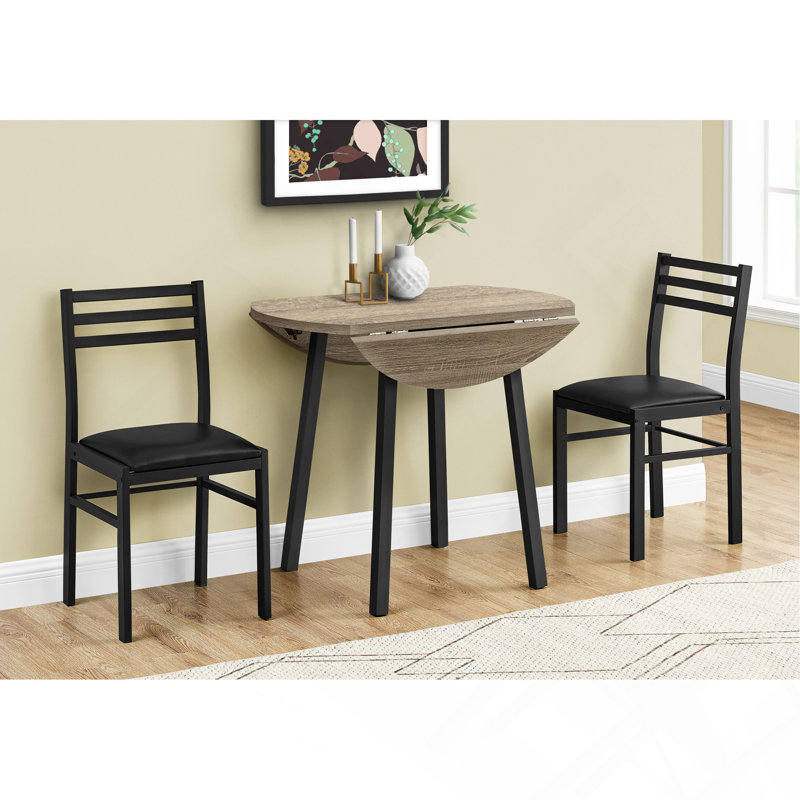 Ensemble de table de salle à manger, ensemble de 3 pièces, petit, abattant 35 po, cuisine, métal noir, stratifié brun, contemporain, moderne