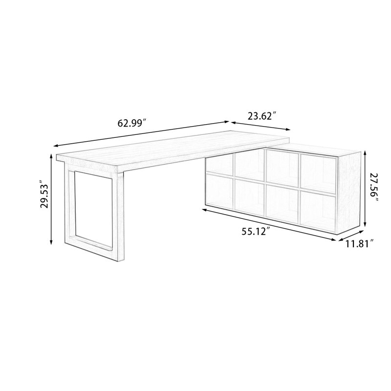Bureau en bois massif en L Burlywood, H 29,53 po x l 62,99 po x P 55,12 po, Retour à droite