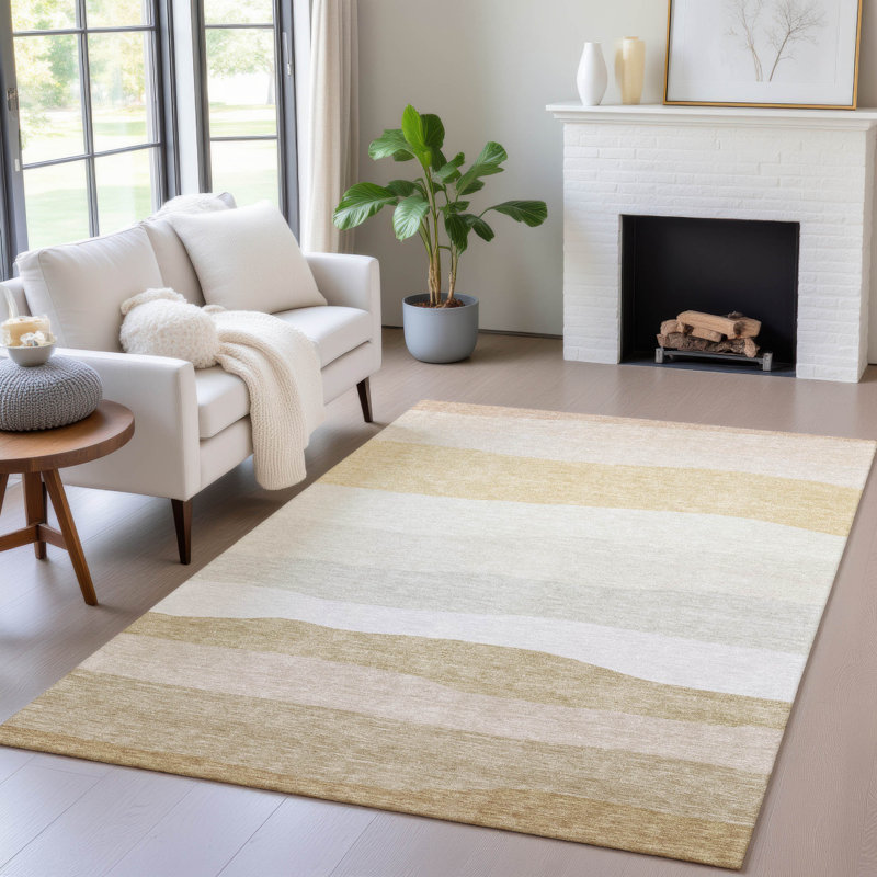 Machine Washable Indoor/Outdoor Xhevrie Wheat Rug, Rectangle 10' x 14'
