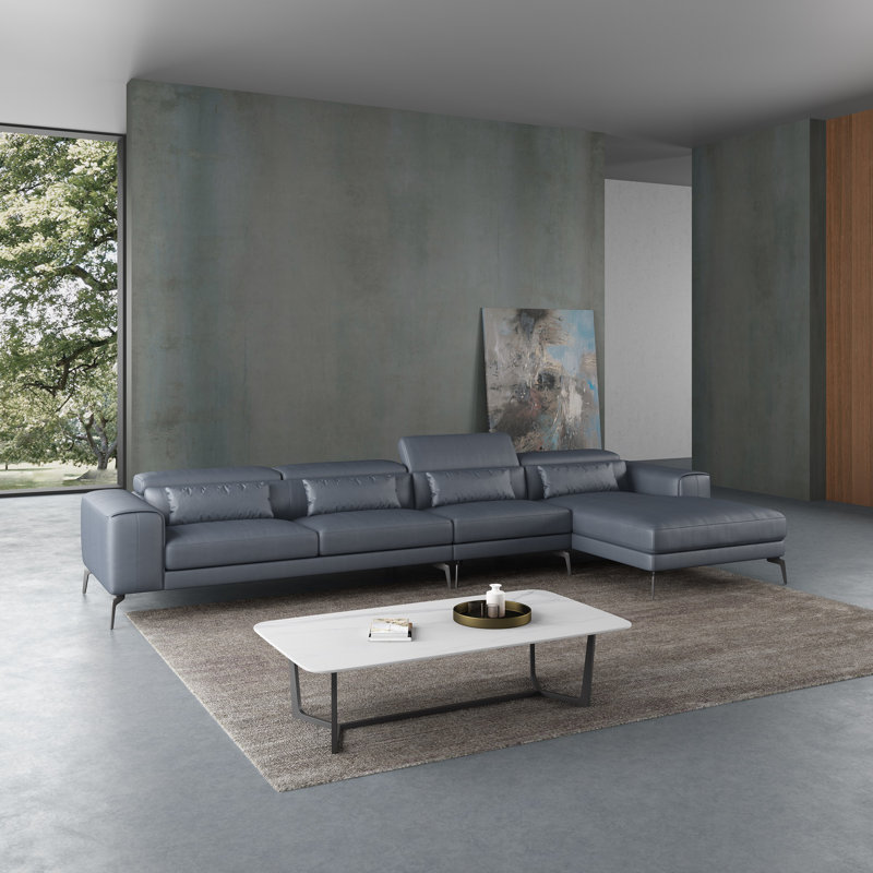 Cavour Sectional, Right Hand Facing, Gray Genuine Leather