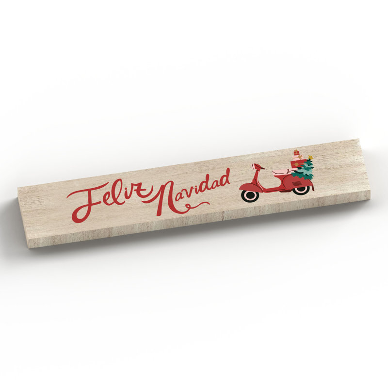 Lal Feliz Navidad Festive Scooter Christmas Wooden Memento Letter Block