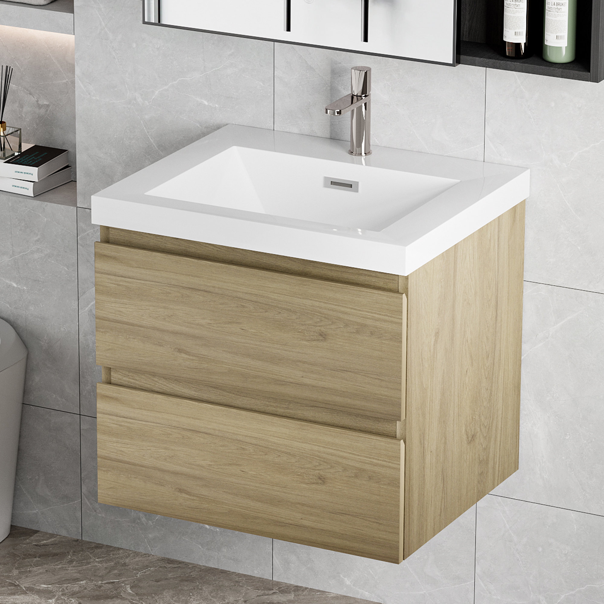 GAFIKY Modern Wall Mounted Bathroom Storage Vanity 24 Inch Resin ...