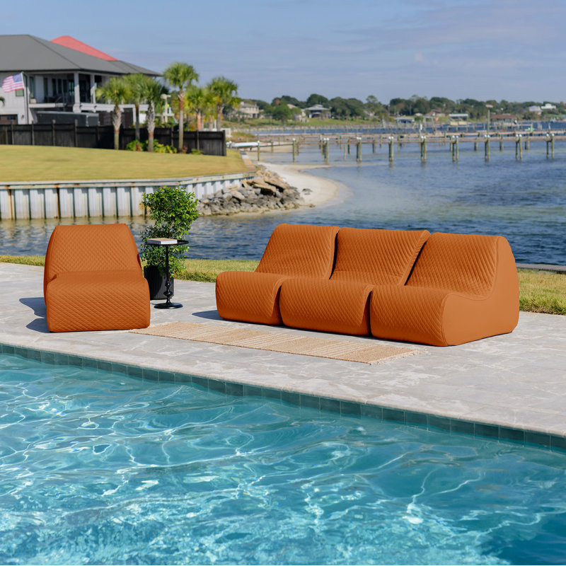 Big Joe Solvana Outdoor Patio Furniture Set, Stitched Weather-Resistant Vegan Leather, 5 Piece Sectional, Honey Sand