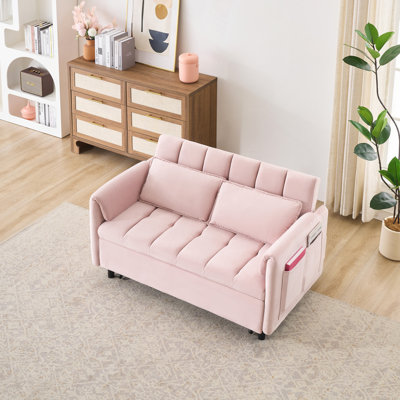 Canapé de 52 po en velours moderne, canapé-lit escamotable, petit canapé décontracté avec dossier, coussin, poches, meubles de salon, canapé-lit convertible 3 en 1