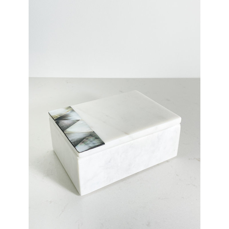 Iridescent Grey Mother of Pearl on White Marble Decorative Box