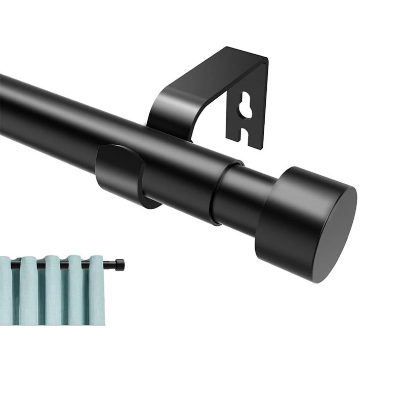 40cm Straight Tension Shower Curtain Pole & Hook Set, Black