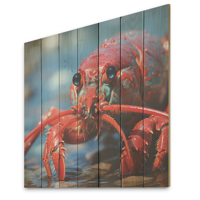 Coastal Crawler Portrait of A Lobster - Homard sur bois, H 25 po x l 25 po