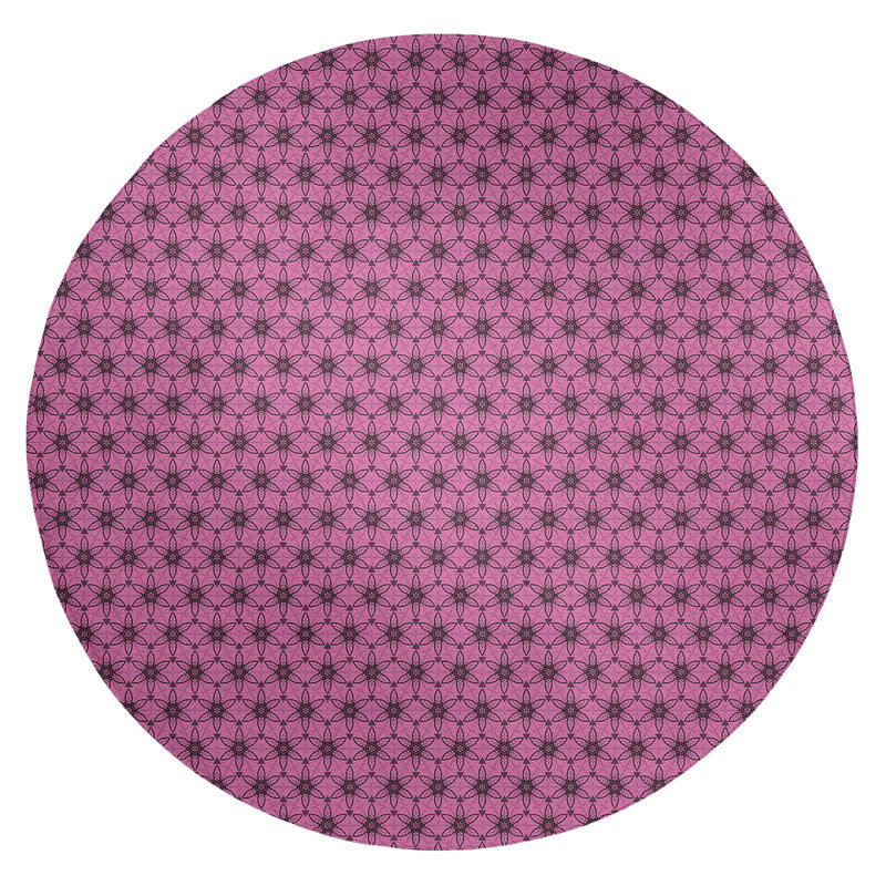 Tapis zone rose ornée cercles, Rond 5 pi