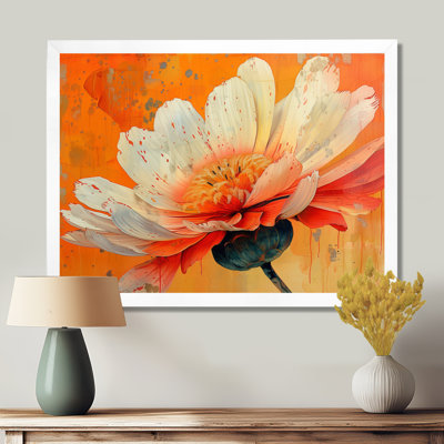 White Orange Vibrant Burst Marigold - Marigold Wall Art Print