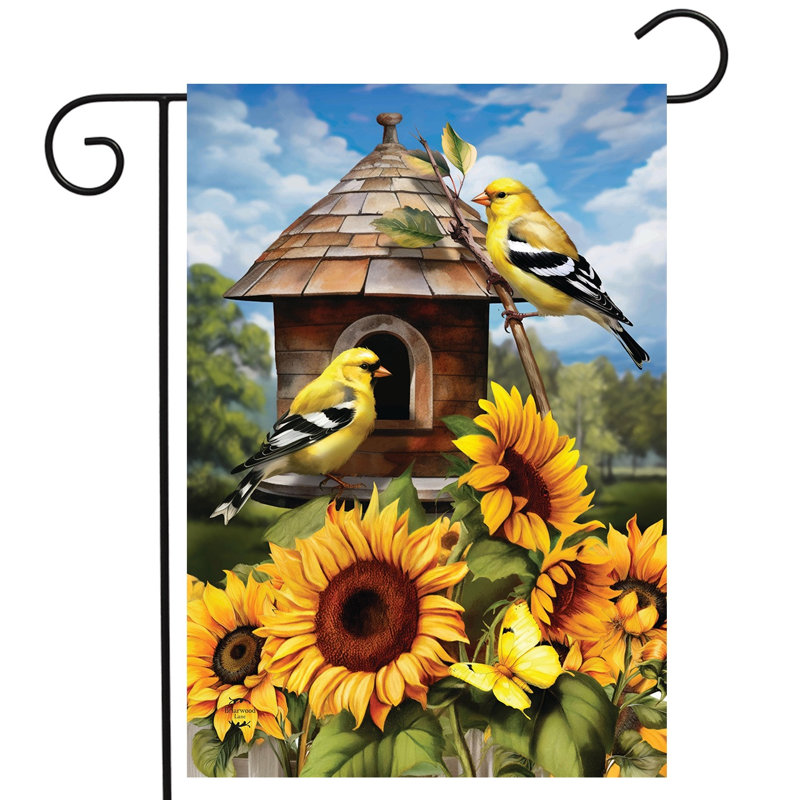 Drapeau de jardin chardonnerets et tournesols, Jaune/brun/vert sauge d'été