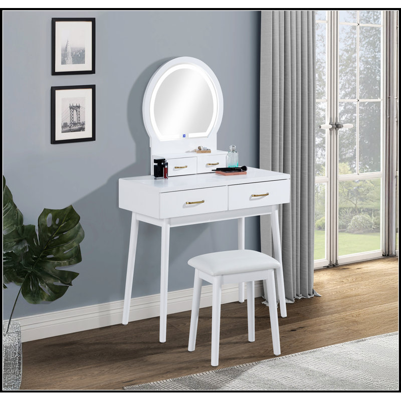 Ensemble de coiffeuse et tabouret 3 pièces avec miroir à DEL, tabouret rembourré et rangement spacieux pour les chambres modernes