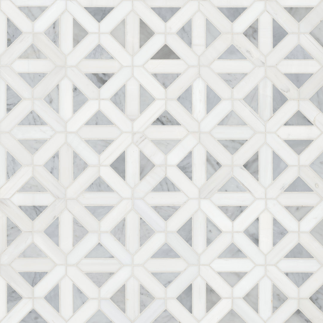 Calabria Frost Geometric 12 in. x 12 in. Polished Marble Mosaic Floor and Wall Tile Ackland
