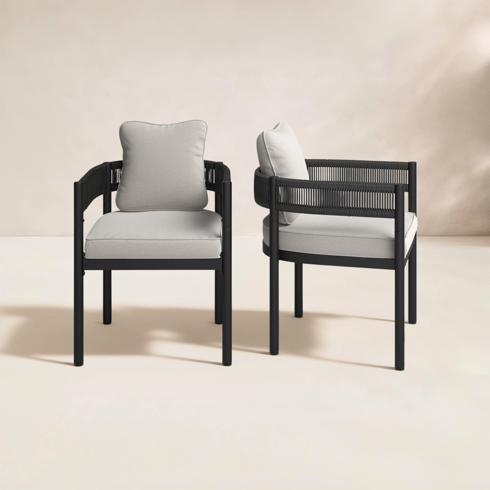 Alessandra Rope Patio Armchair, Beige/Black
