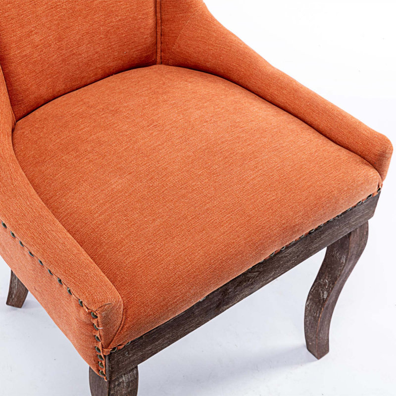 Byadbo Thickened Fabric Chairs With Solid Wood Legs And Bronze Nail Head, Orange