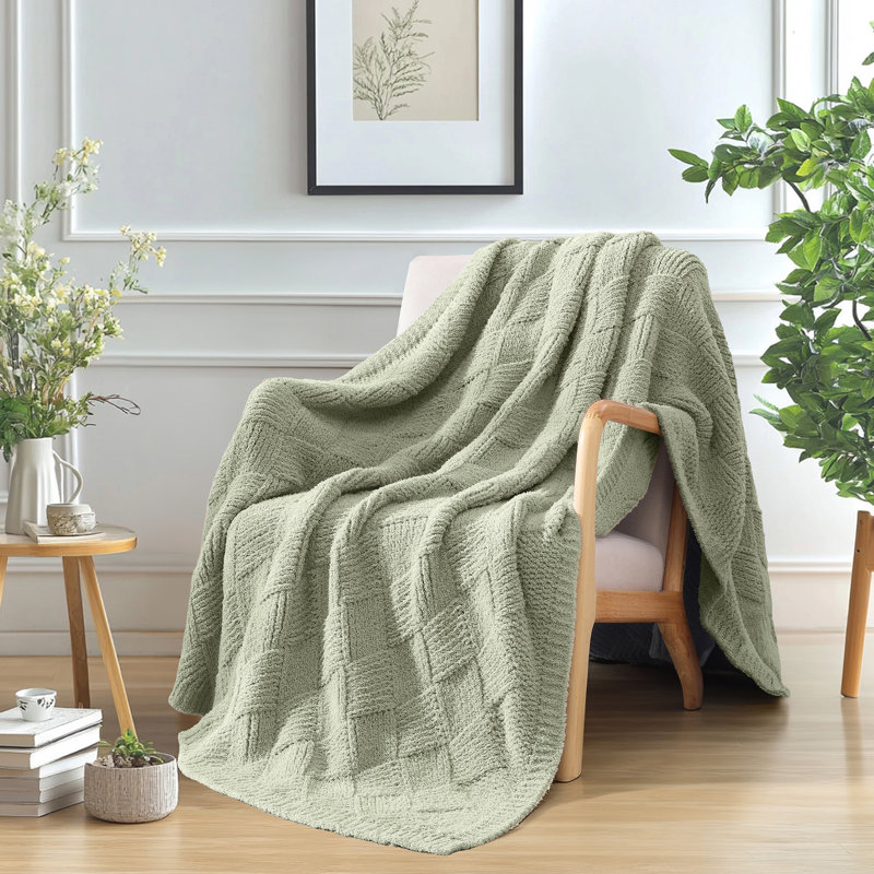 Throw Blanket-double weaving pattern, Sage Green
