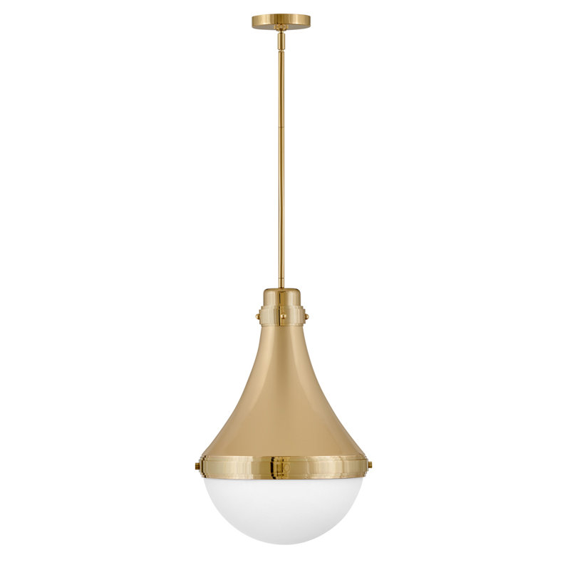 Oliver Adjustable Pendant Light w/ Etched Opal Glass, Bright Brass, 21.25" H x 14.25" W x 14.25" D