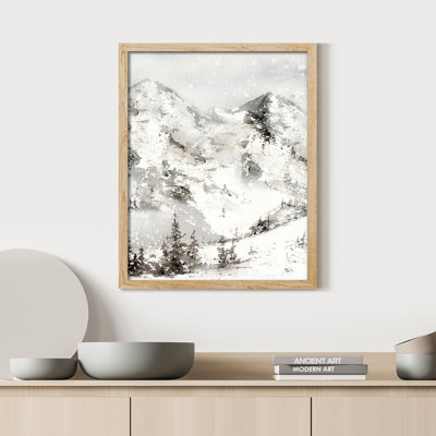 " Snow Mountain Watercolor Pastel Mist Range Winter "