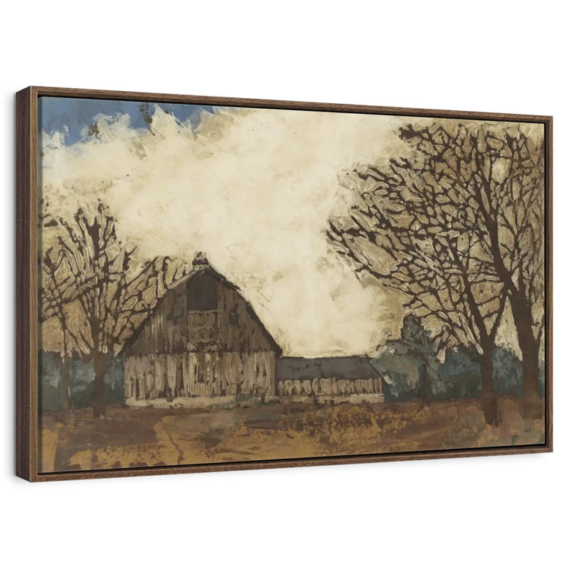 Erst passer la grange I, 19 po x 13 po, Cadre flottant en noyer