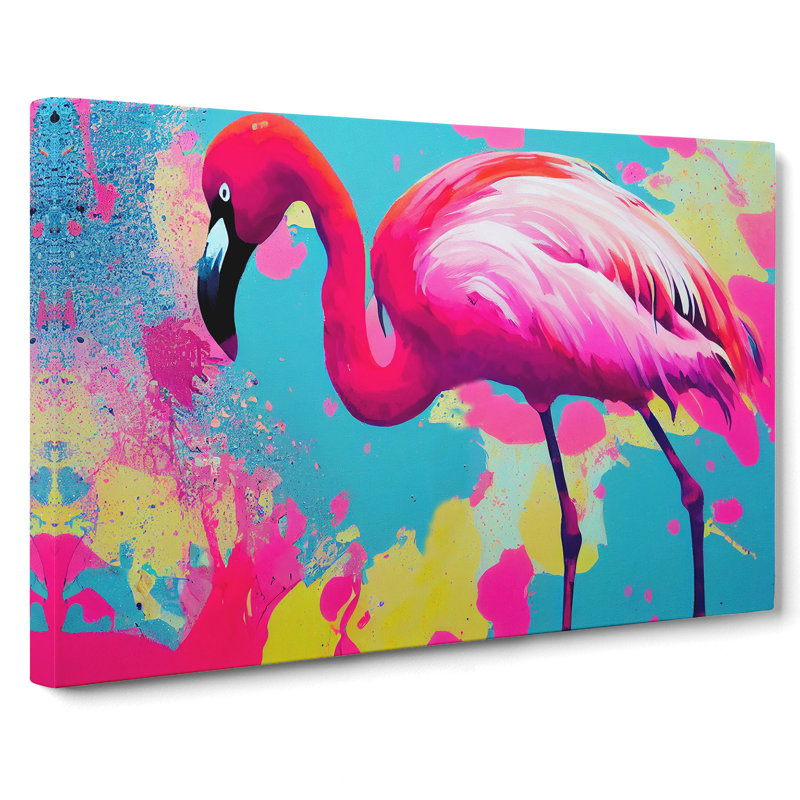 Flamingo Splash - Wrapped Canvas Print, 35cm H x 50cm W x 3cm D