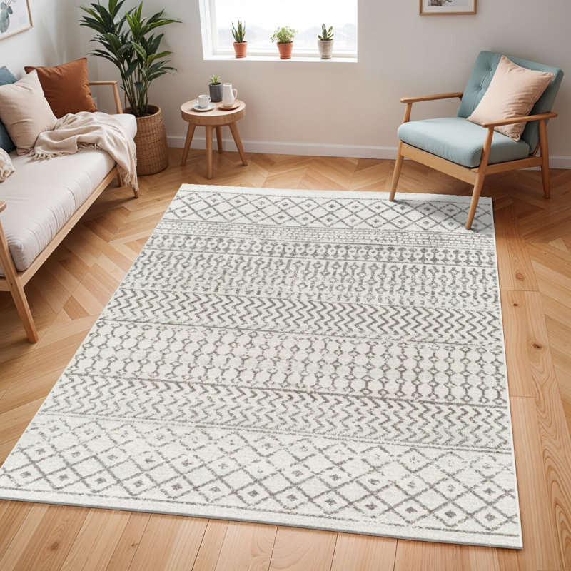 Charcoal Modern Rug, Geometric Easy to Clean Rug For Living Room, Dining Room, Bedroom, Kitchen, Rectangle 160 x 230 cm