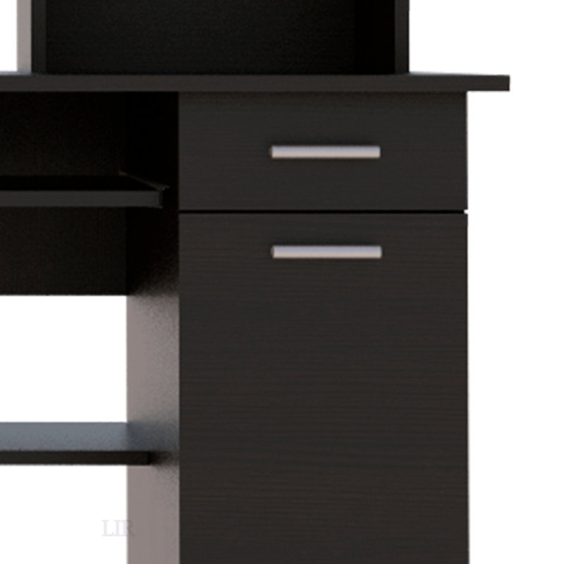 Compu 180 Hutch Desk With Multiple Shelves, Keyboard Tray, CPU Panel, And One Drawer - For Organized Workspaces, Black