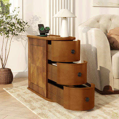 End Table With Charging Station, Sofa Side Table With Drawers, No Assembly Required