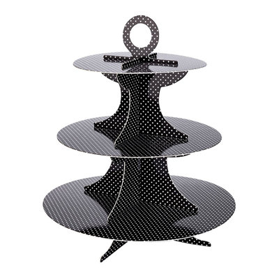 Restaurantware-3 Tier Cardboard Cupcake Stand - Polka Dots - Cupcake Holder - Pastry Display - 13 1/2" x 13 1/2" x 14" - 1ct Box - Pastry Tek