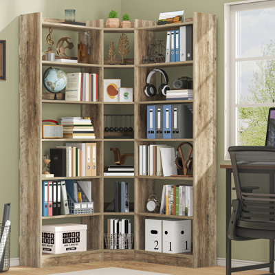  Bibliothèque d'angle de 70,8 po de hauteur, grandes étagères à 7 niveaux avec déflecteurs, étagère de rangement moderne en forme de L, étagères industrielles pour chambre à coucher, bureau personnel, salon et cuisine, brun